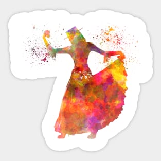 Gypsy woman dancing flamenco dancer silhouette in watercolor Sticker